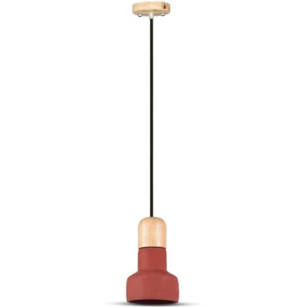 Pendul lemn si beton 1xE27, modern, rosu, suspendat